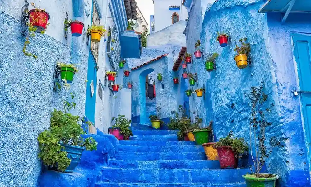 The Blue Street of the pearl of the north of Morocco ; Chefchaouen city