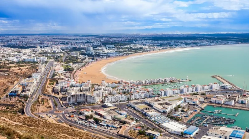 Aerial view of Morocco, Agadir, showcasing the city's layout and architecture from above.