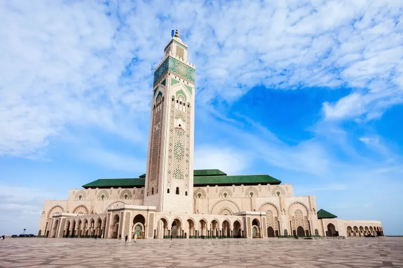 The Hassan II Mosque in Casablanca attractions , Morocco, showcasing its stunning architecture and coastal location.